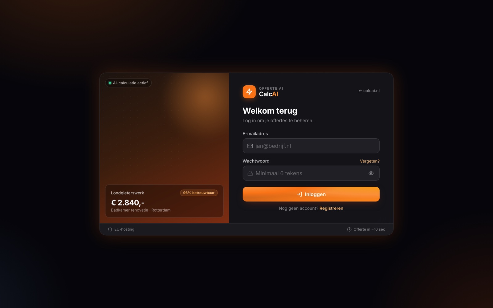 Het inlogscherm van CalcAI op app.calcai.nl