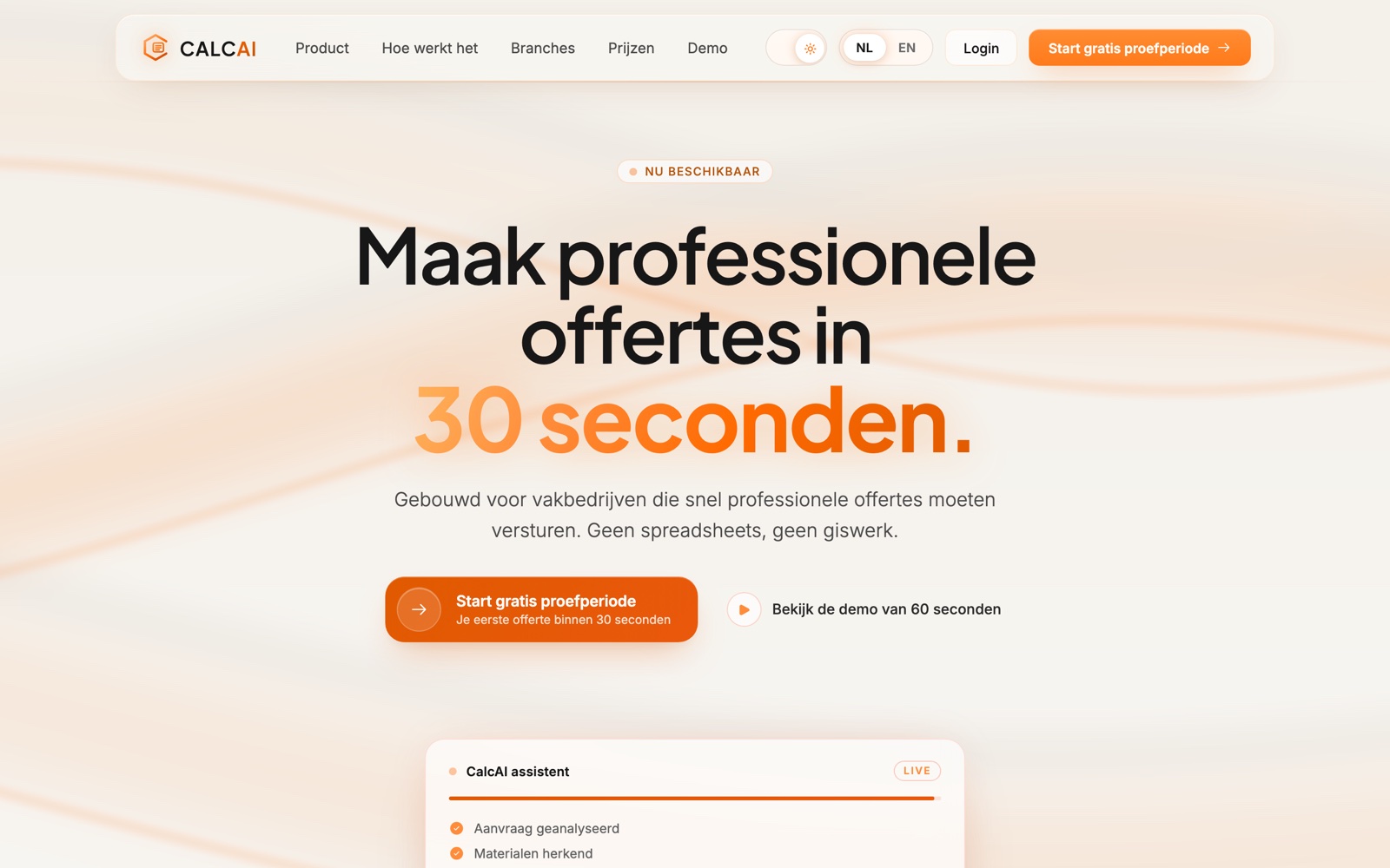 De homepage van de marketingsite calcai.nl