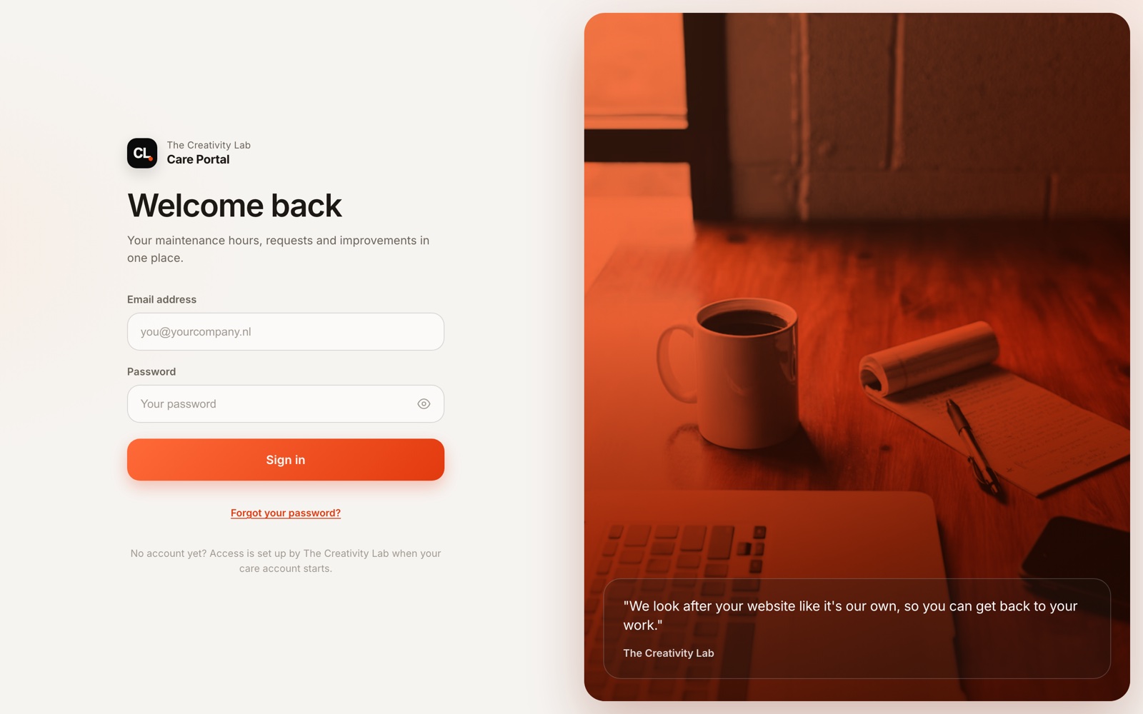 Het inlogscherm van het Care Portal